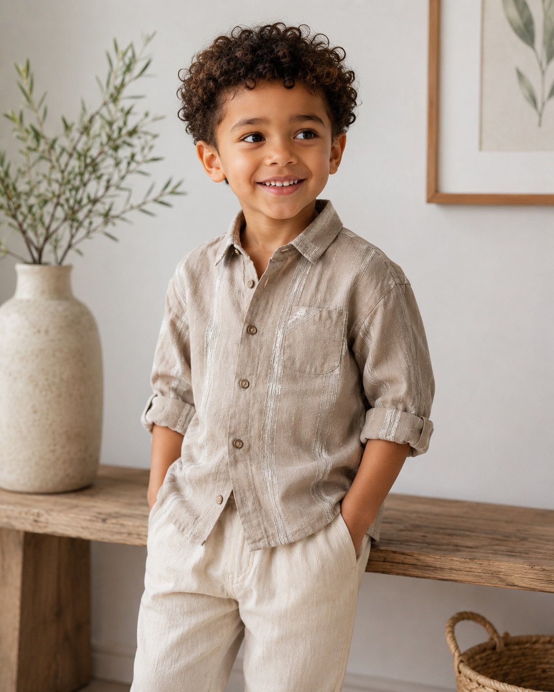 Boys Linen Long Sleeve Shirt - Smart Casual Top for Kids