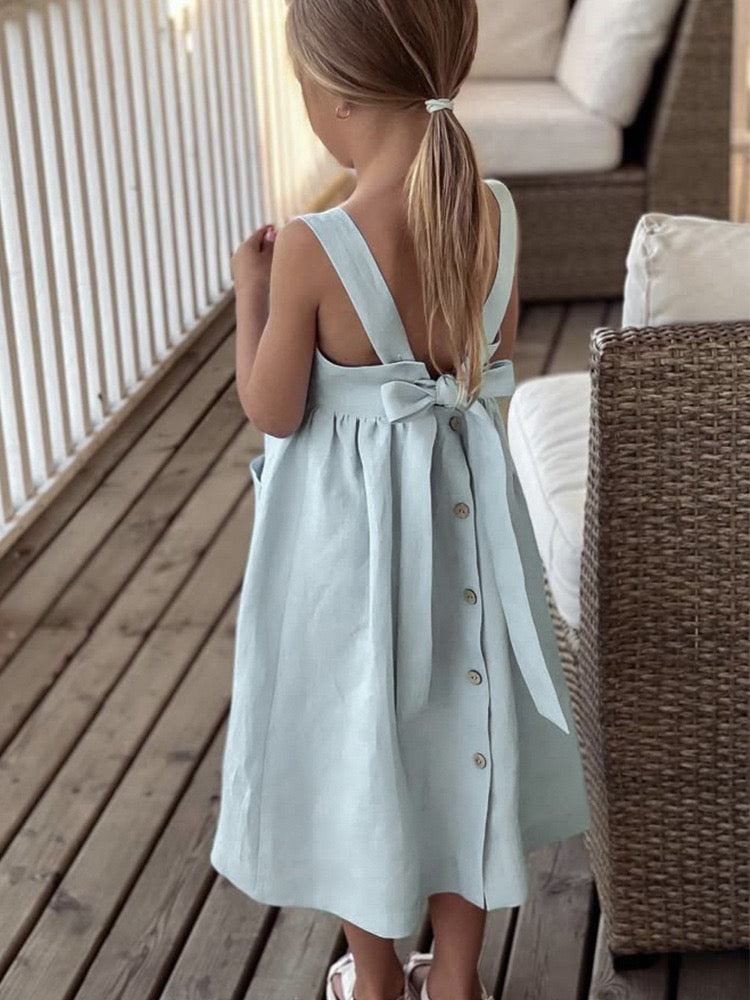 Girls Linen Bow Dress – Elegant Summer Princess Dress