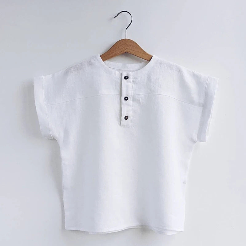 Kids Linen Cotton T-Shirt - Striped Summer Top for Boys & Girls