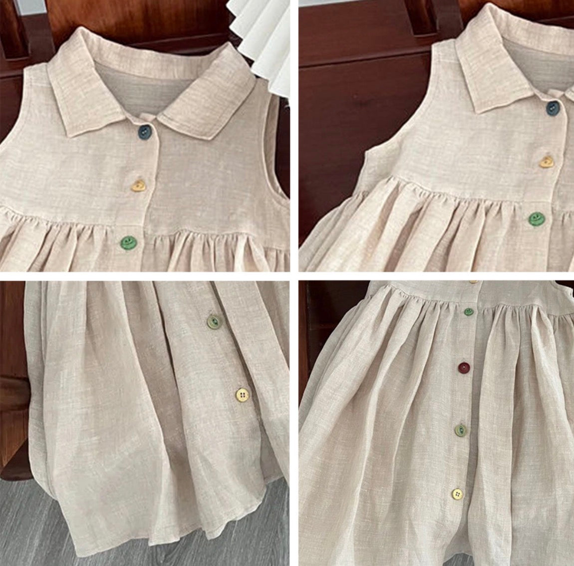 Rainbow Button Linen Dress