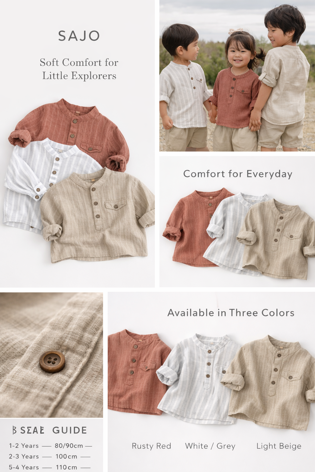 Boys Japanese Style Striped Shirt - Double Layer Cotton Long Sleeve Top