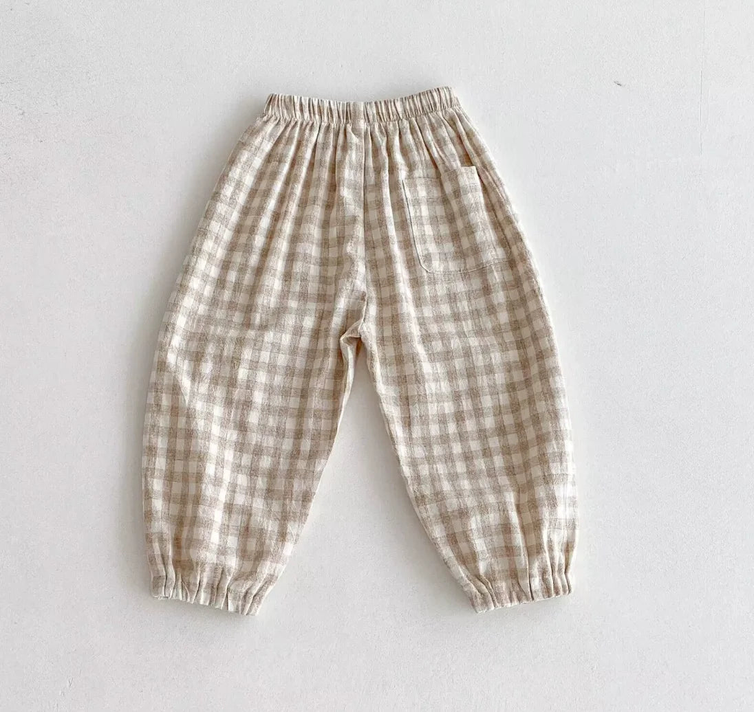 Sajo™ Kids Vintage Linen Stripe Trousers – Casual Elasticated Waist Pants