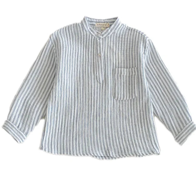 Sajo™ Boys Vintage Stripe Henley Shirt – Casual Long Sleeve Top
