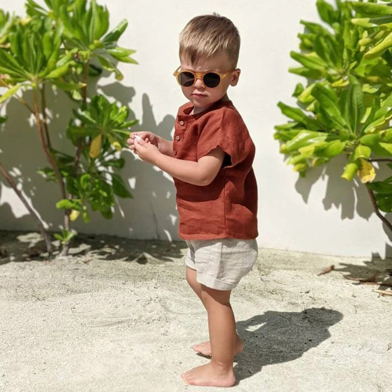 Kids Linen Cotton T-Shirt - Striped Summer Top for Boys & Girls