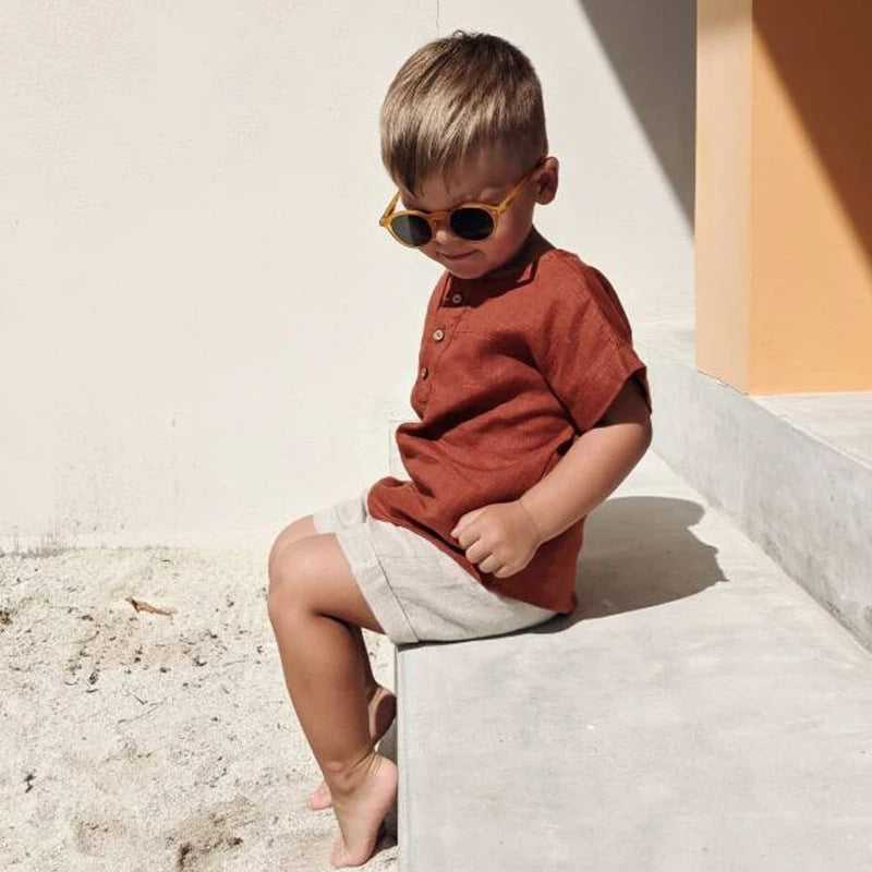 Kids Linen Cotton T-Shirt - Striped Summer Top for Boys & Girls