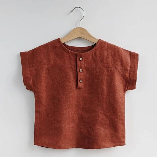 Kids Linen Cotton T-Shirt - Striped Summer Top for Boys & Girls