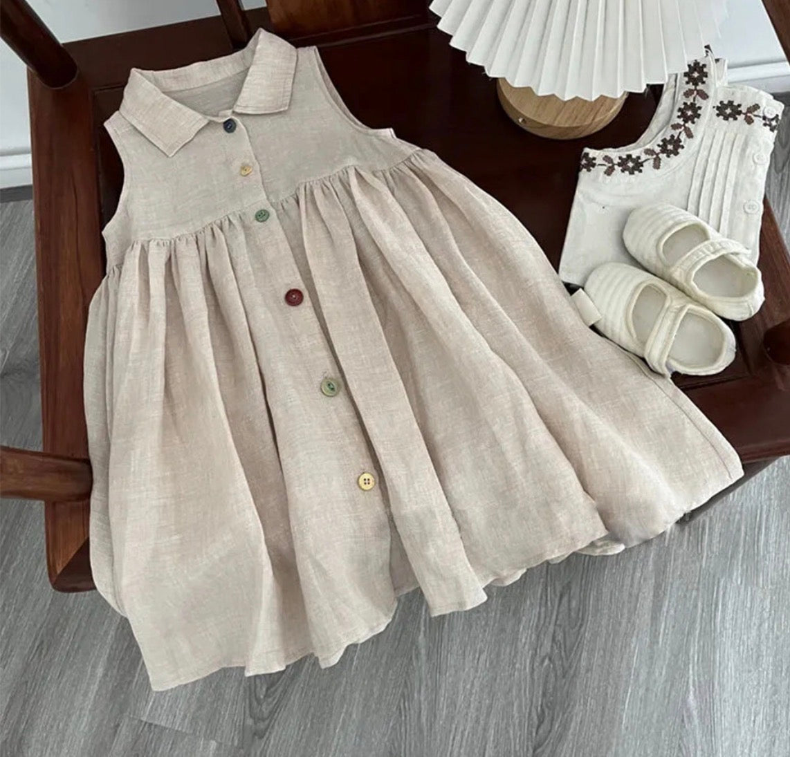 Rainbow Button Linen Dress