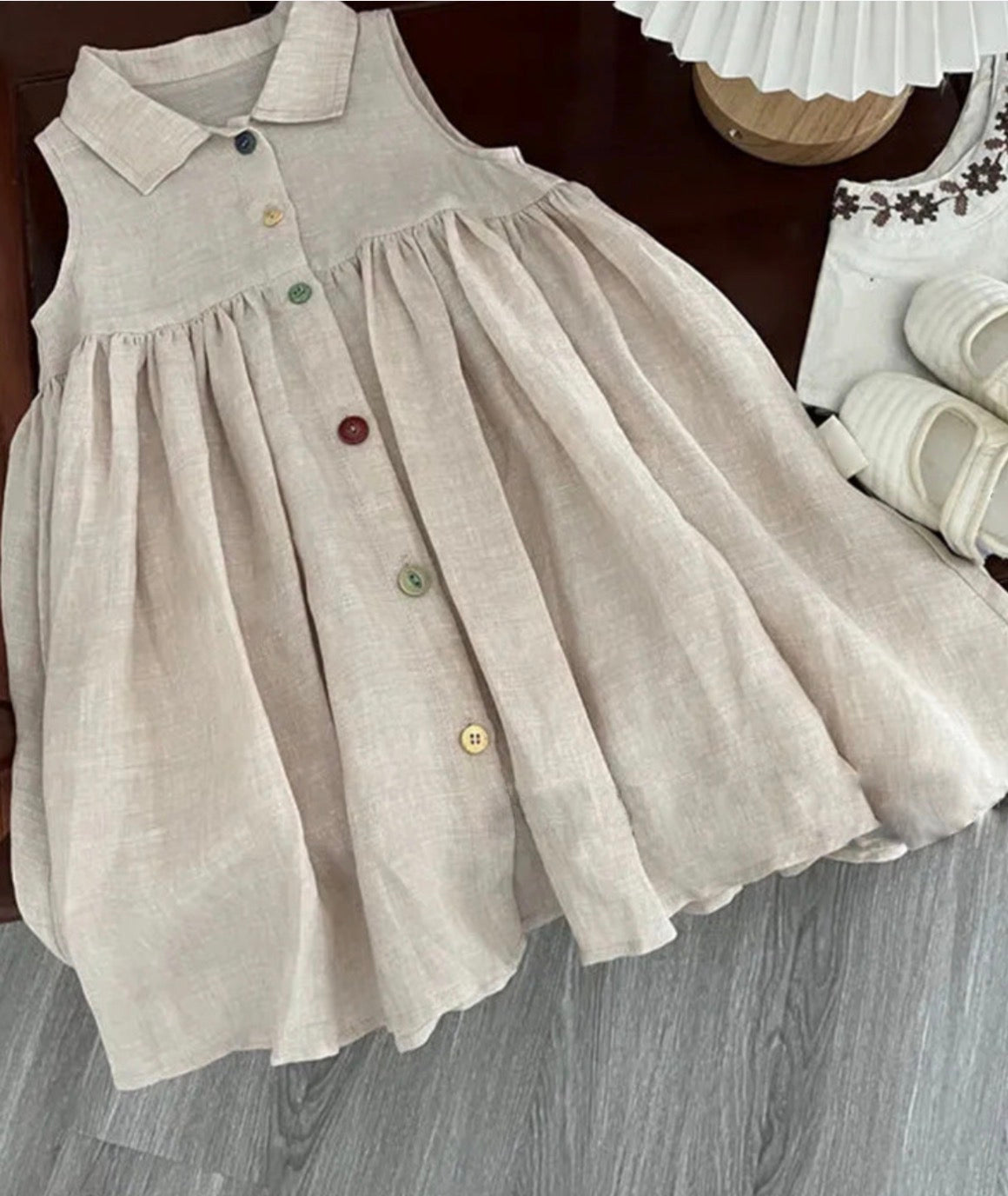 Rainbow Button Linen Dress