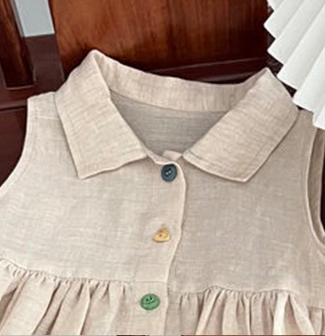 Rainbow Button Linen Dress
