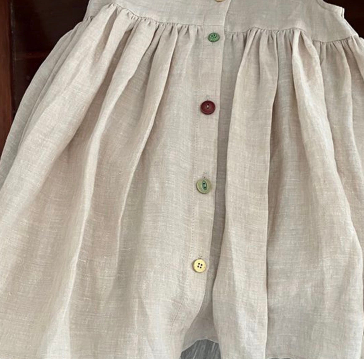 Rainbow Button Linen Dress