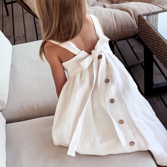 Girls Linen Bow Dress – Elegant Summer Princess Dress