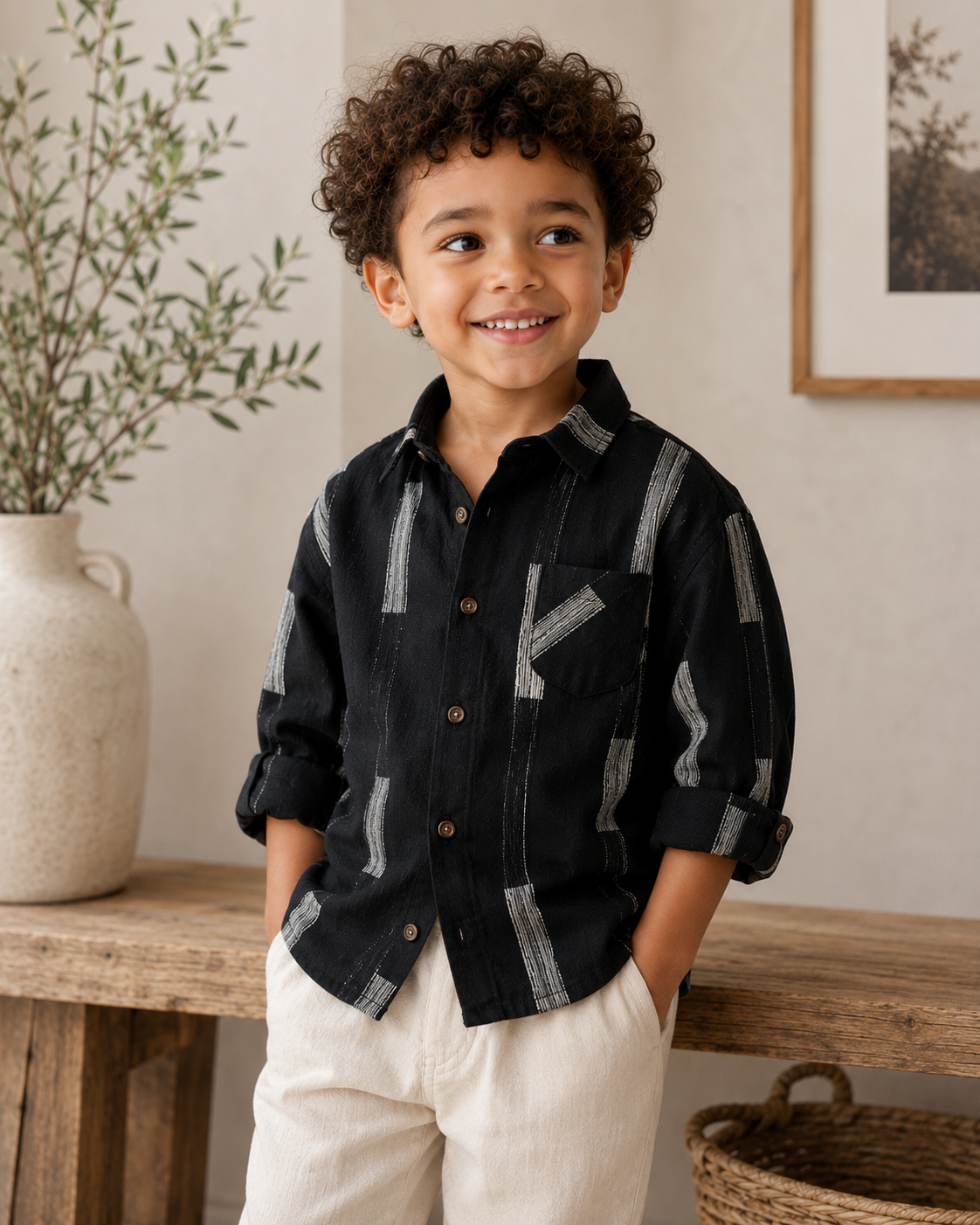 Boys Linen Long Sleeve Shirt - Smart Casual Top for Kids
