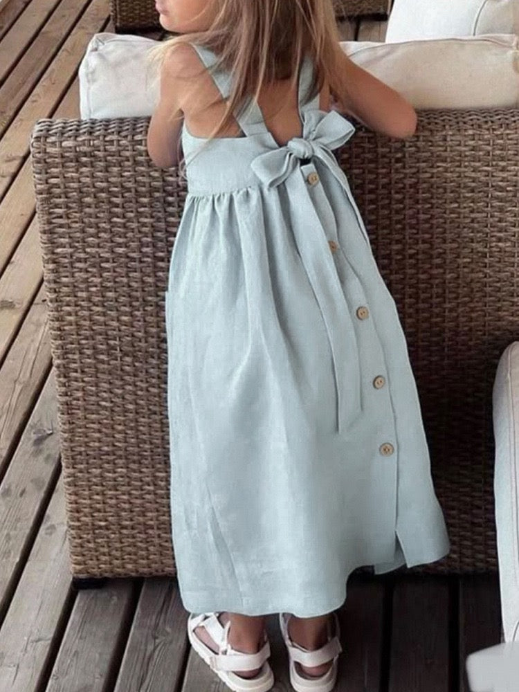 Girls Linen Bow Dress – Elegant Summer Princess Dress