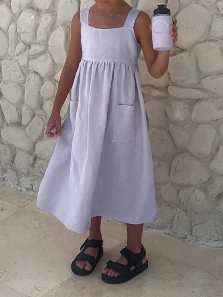 Girls Linen Bow Dress – Elegant Summer Princess Dress