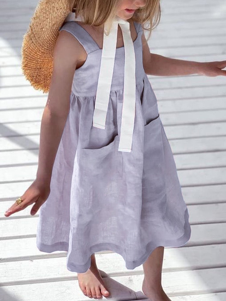 Girls Linen Bow Dress – Elegant Summer Princess Dress