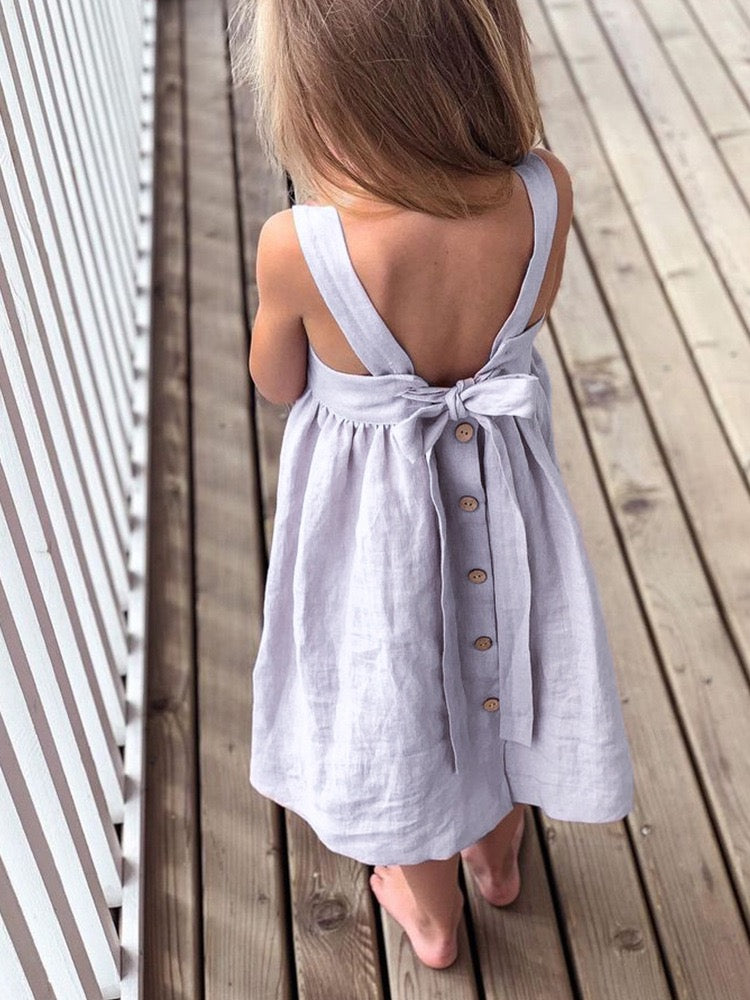 Girls Linen Bow Dress – Elegant Summer Princess Dress