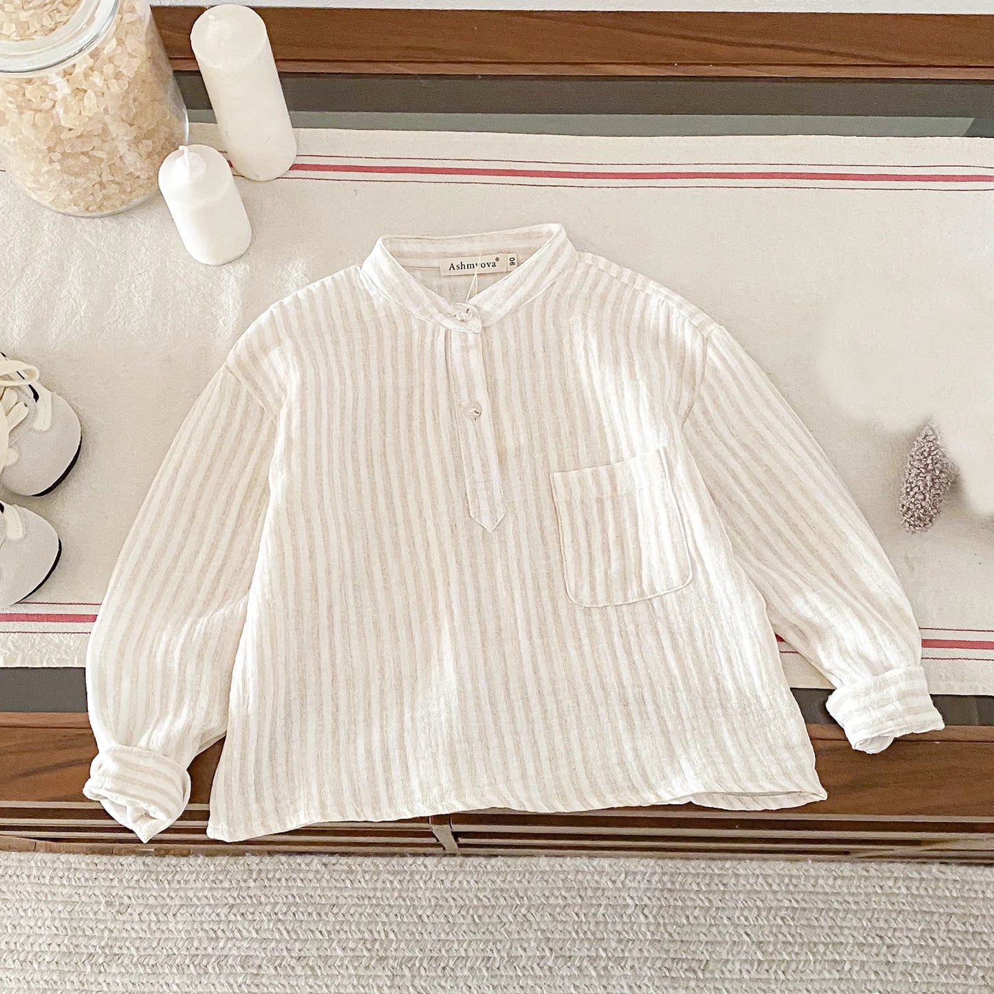Sajo™ Boys Vintage Stripe Henley Shirt – Casual Long Sleeve Top