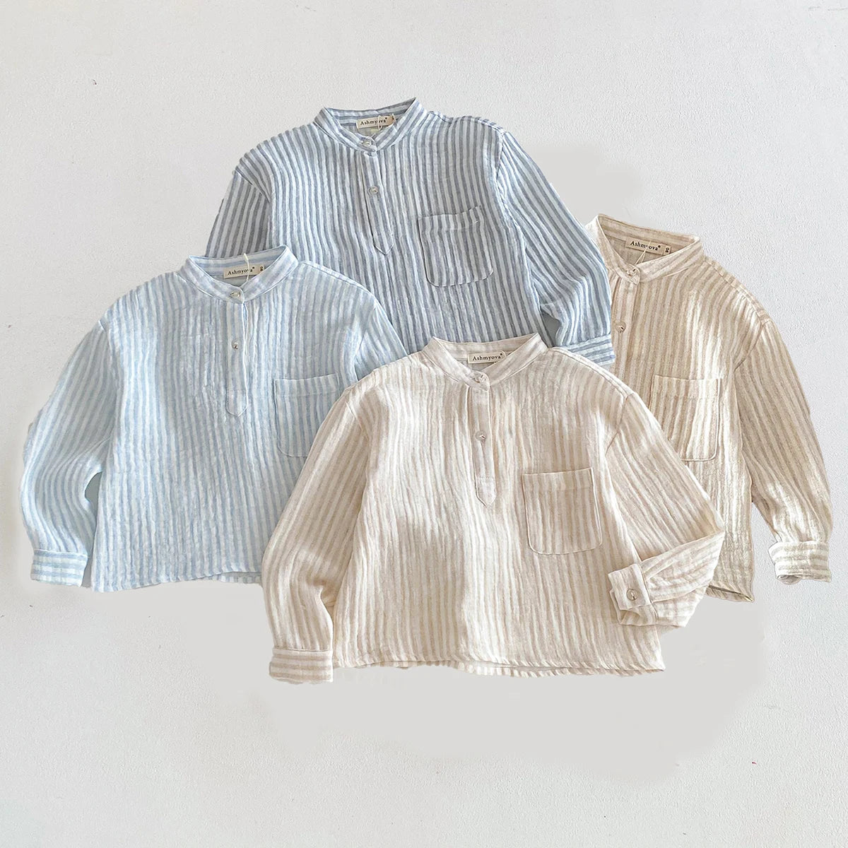 Sajo™ Boys Vintage Stripe Henley Shirt – Casual Long Sleeve Top