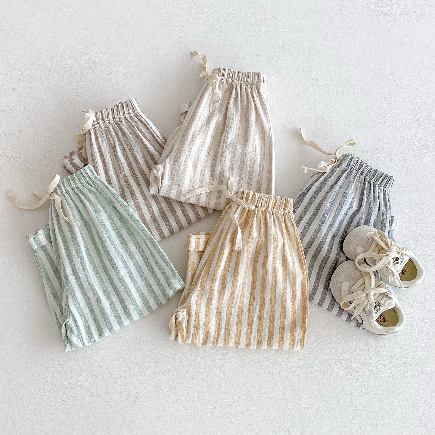 Sajo™ Kids Vintage Linen Stripe Trousers – Casual Elasticated Waist Pants
