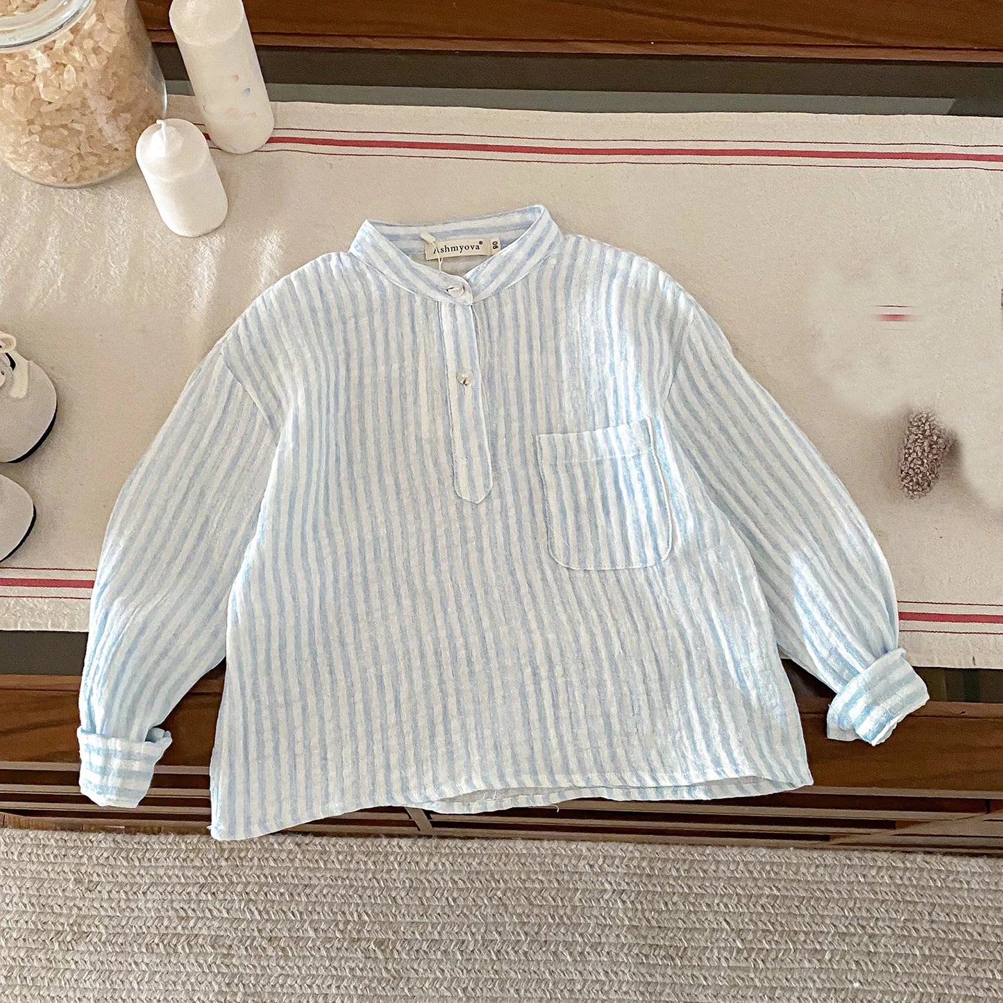 Sajo™ Boys Vintage Stripe Henley Shirt – Casual Long Sleeve Top