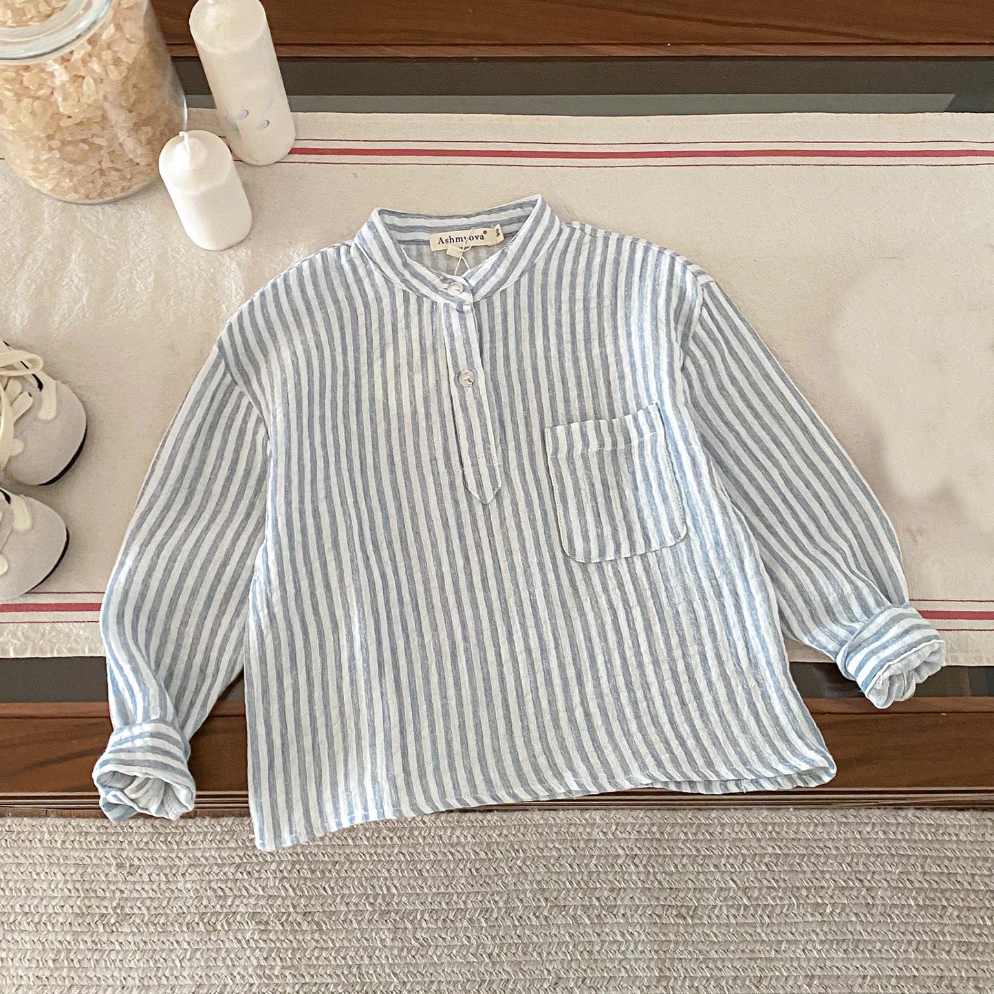 Sajo™ Boys Vintage Stripe Henley Shirt – Casual Long Sleeve Top