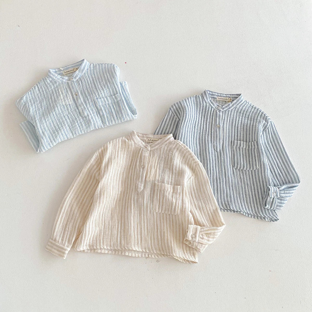 Sajo™ Boys Vintage Stripe Henley Shirt – Casual Long Sleeve Top