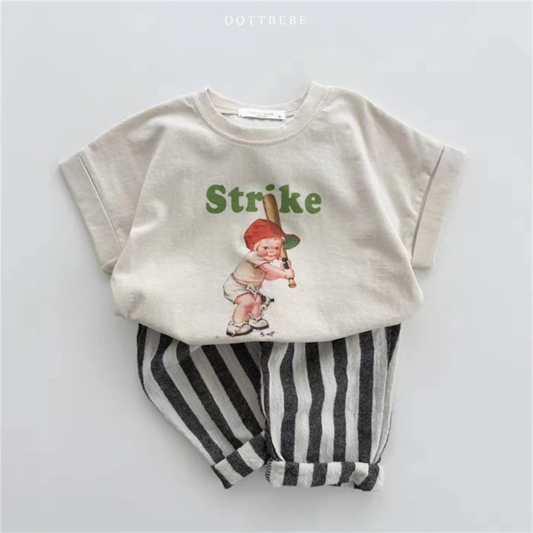 Sajo™ Kids Vintage Linen Stripe Trousers – Casual Elasticated Waist Pants