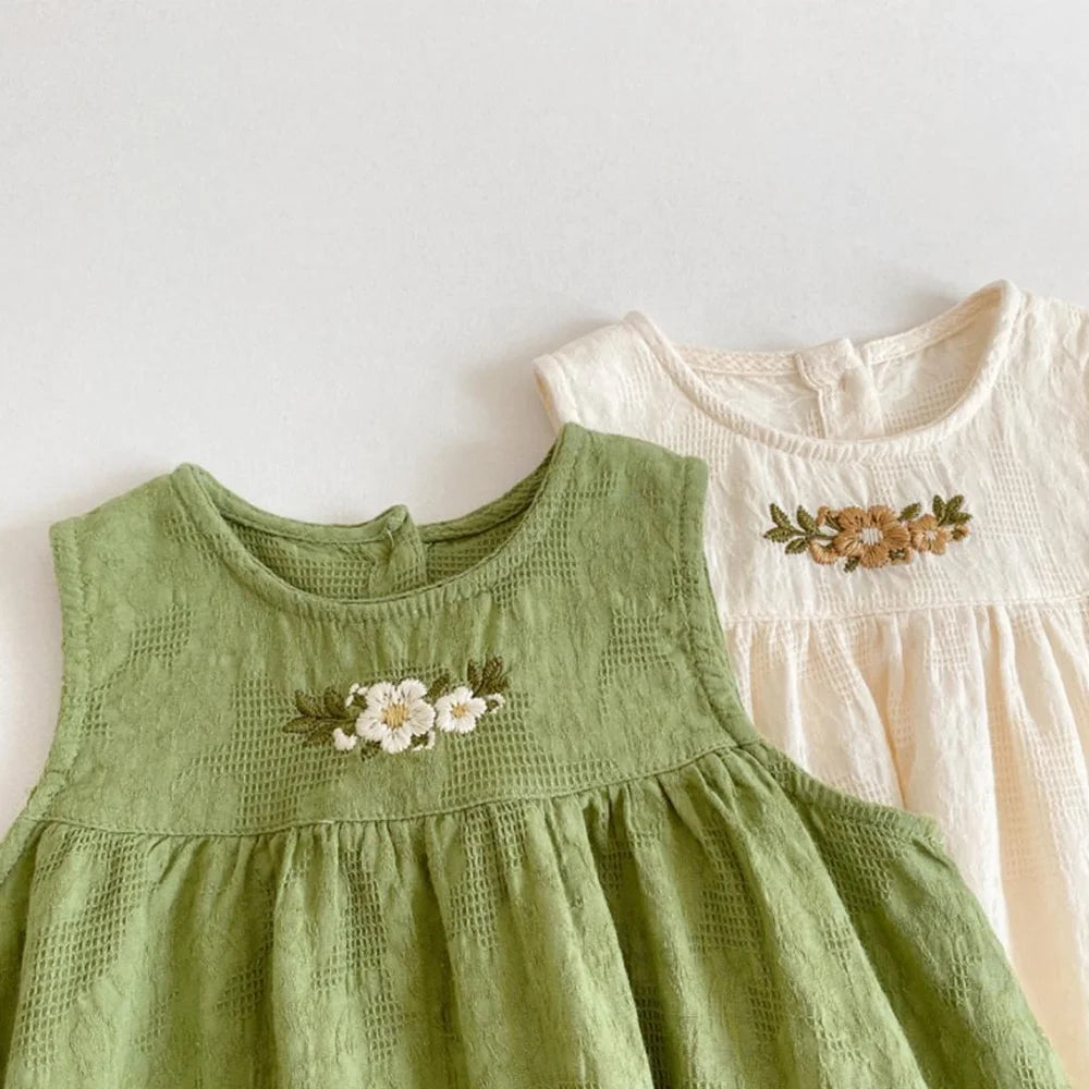 Sajo™ Girls Embroidered Sleeveless Vest Dress - Fresh & Breezy Summer Style!