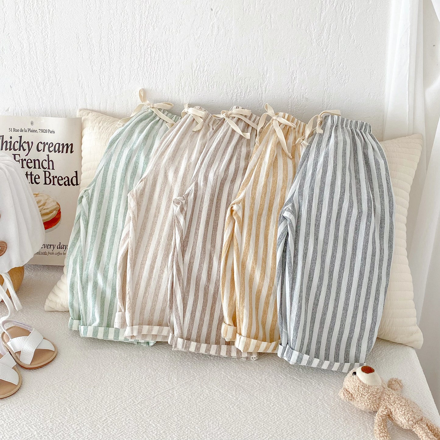 Sajo™ Kids Vintage Linen Stripe Trousers – Casual Elasticated Waist Pants