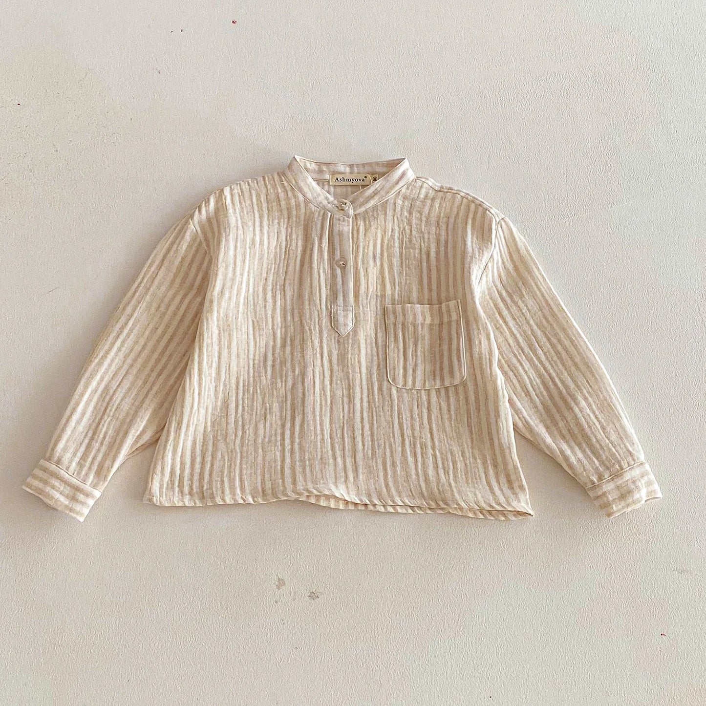 Sajo™ Boys Vintage Stripe Henley Shirt – Casual Long Sleeve Top