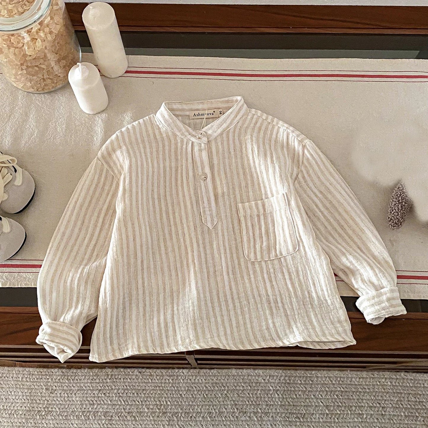 Sajo™ Boys Vintage Stripe Henley Shirt – Casual Long Sleeve Top