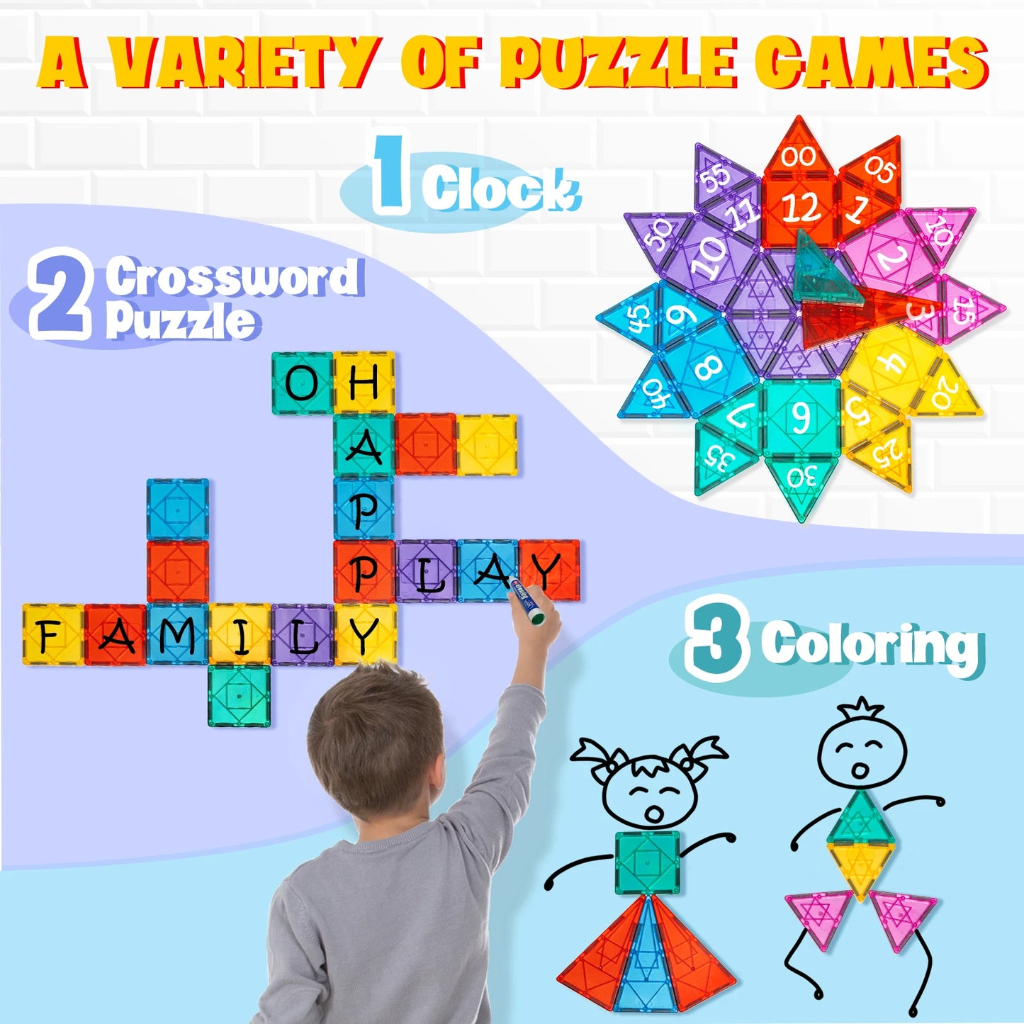 Sajo™ 52-Piece Magnetic Tiles Set – 3D Building Blocks for Kids