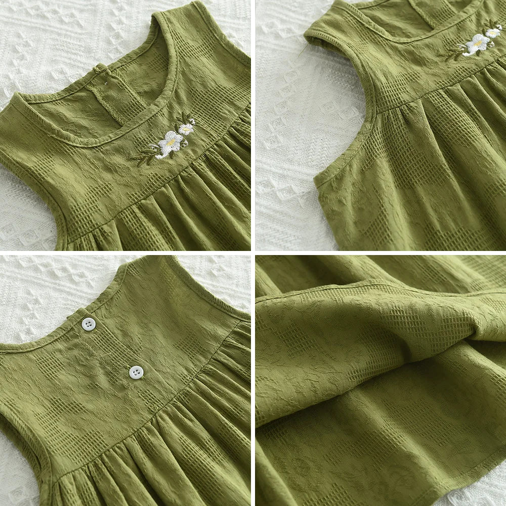 Sajo™ Girls Embroidered Sleeveless Vest Dress - Fresh & Breezy Summer Style!