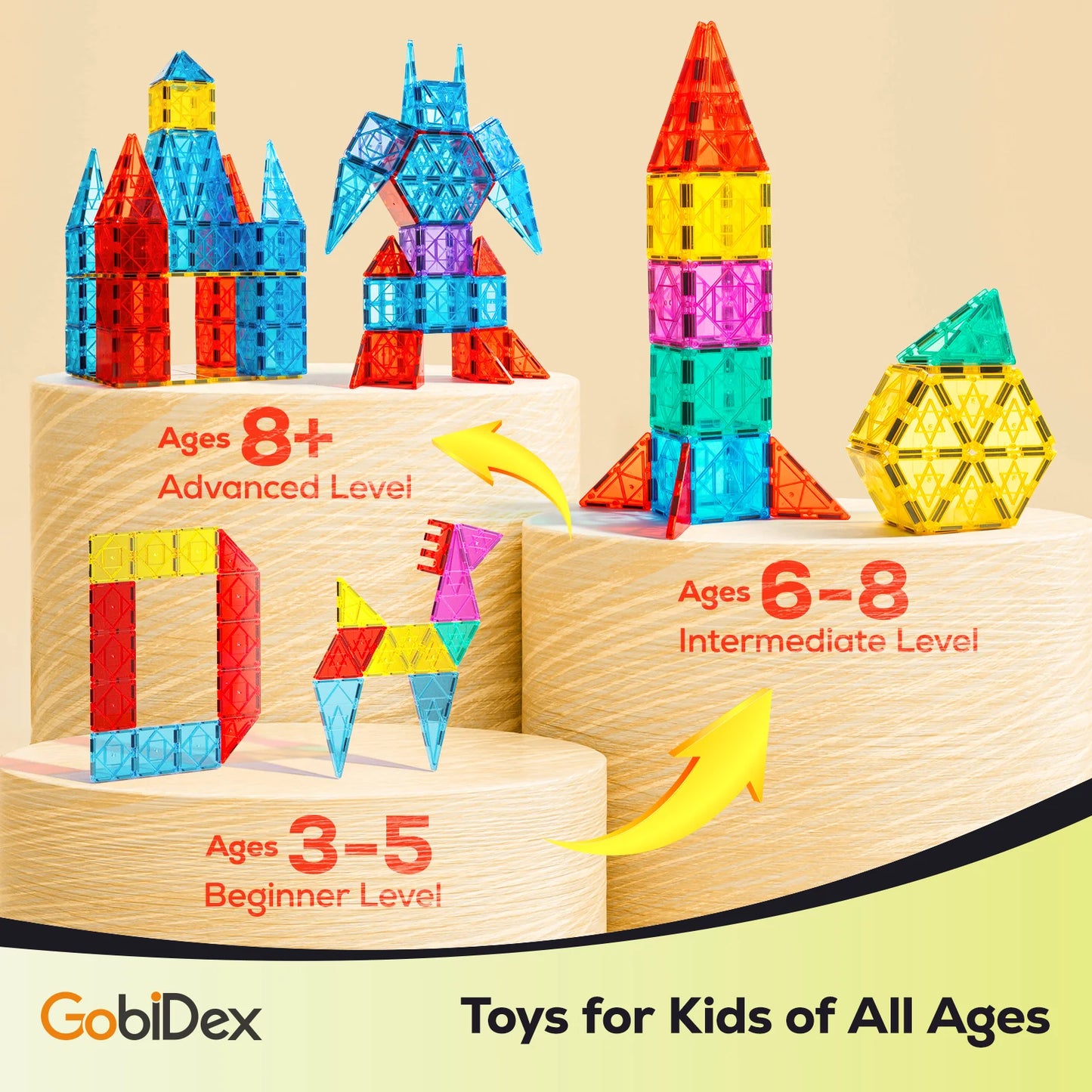 Sajo™ 52-Piece Magnetic Tiles Set – 3D Building Blocks for Kids
