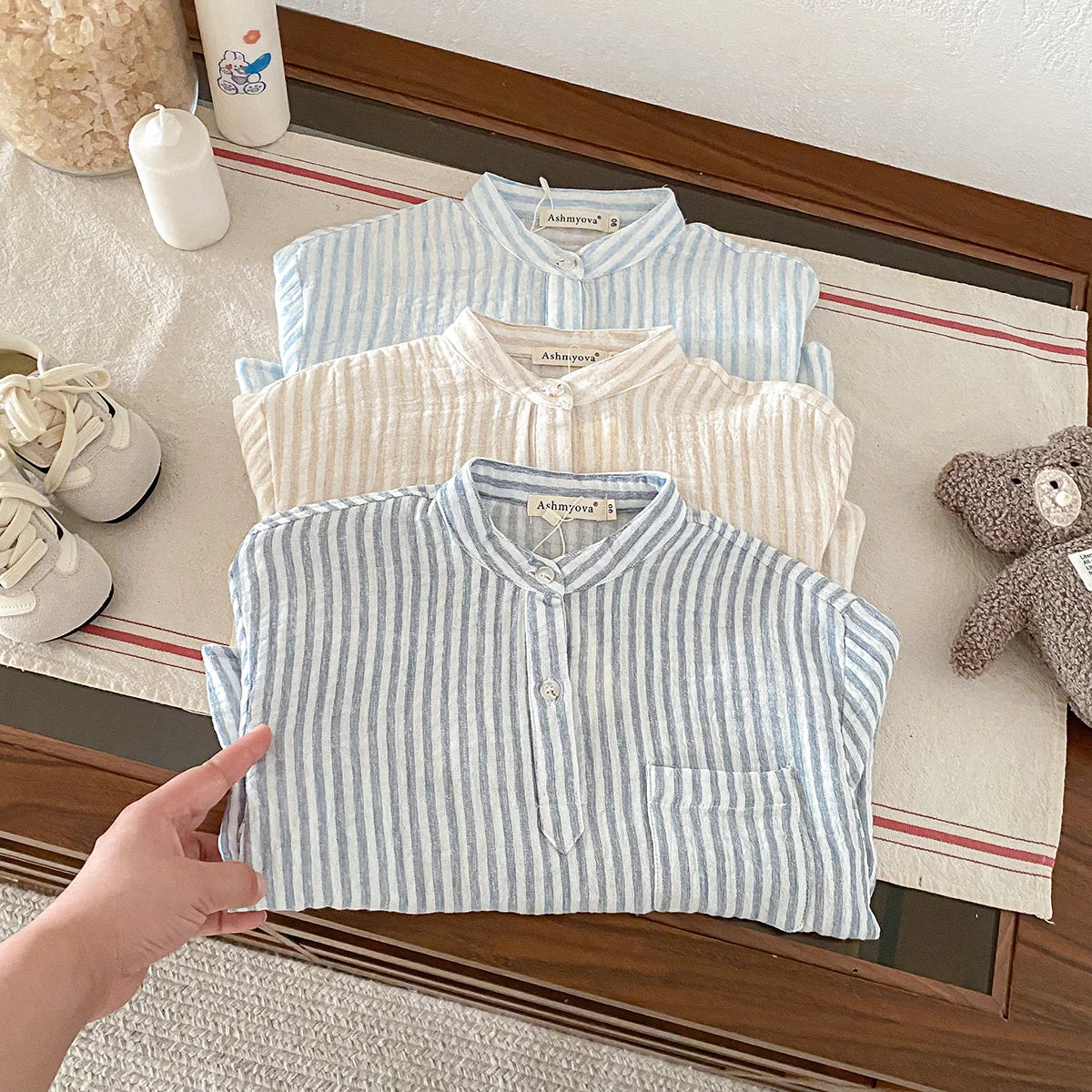 Sajo™ Boys Vintage Stripe Henley Shirt – Casual Long Sleeve Top