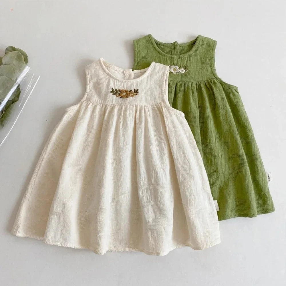 Sajo™ Girls Embroidered Sleeveless Vest Dress - Fresh & Breezy Summer Style!