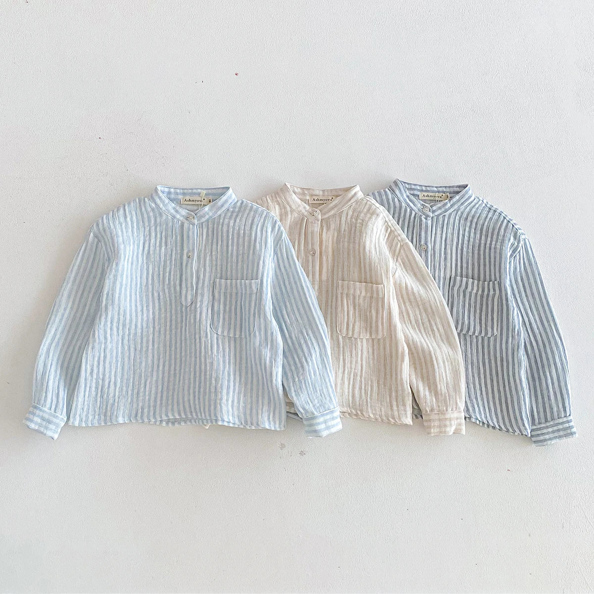 Sajo™ Boys Vintage Stripe Henley Shirt – Casual Long Sleeve Top
