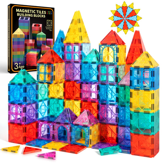 Sajo™ 52-Piece Magnetic Tiles Set – 3D Building Blocks for Kids