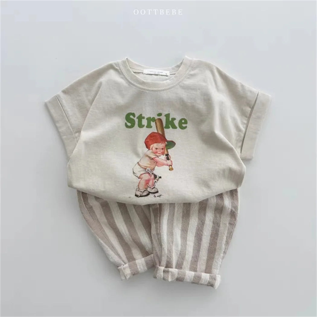 Sajo™ Kids Vintage Linen Stripe Trousers – Casual Elasticated Waist Pants