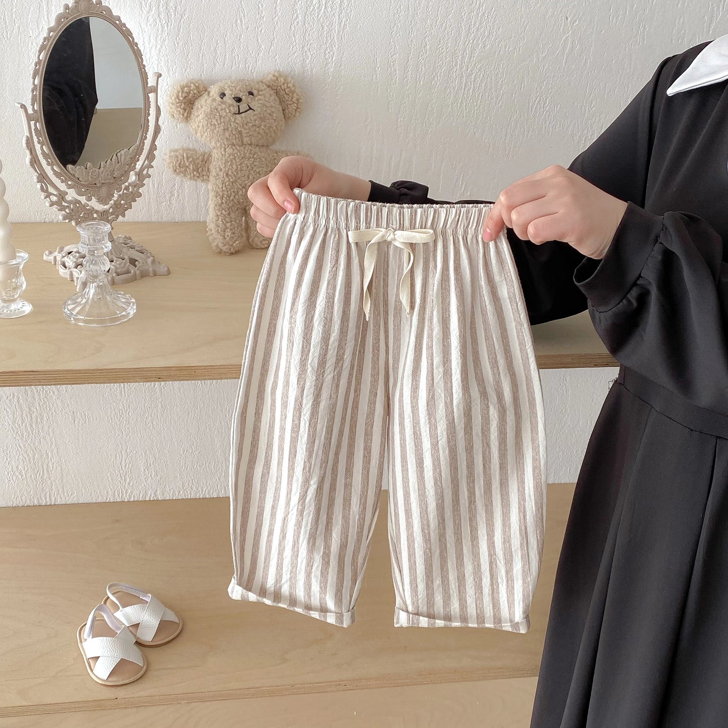 Sajo™ Kids Vintage Linen Stripe Trousers – Casual Elasticated Waist Pants