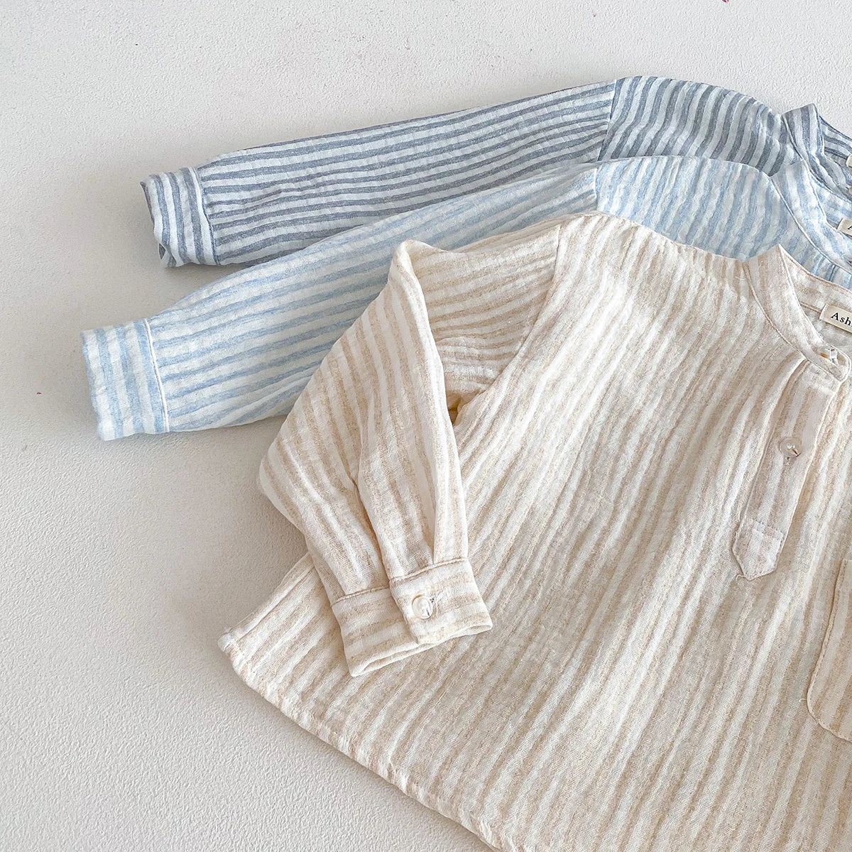 Sajo™ Boys Vintage Stripe Henley Shirt – Casual Long Sleeve Top
