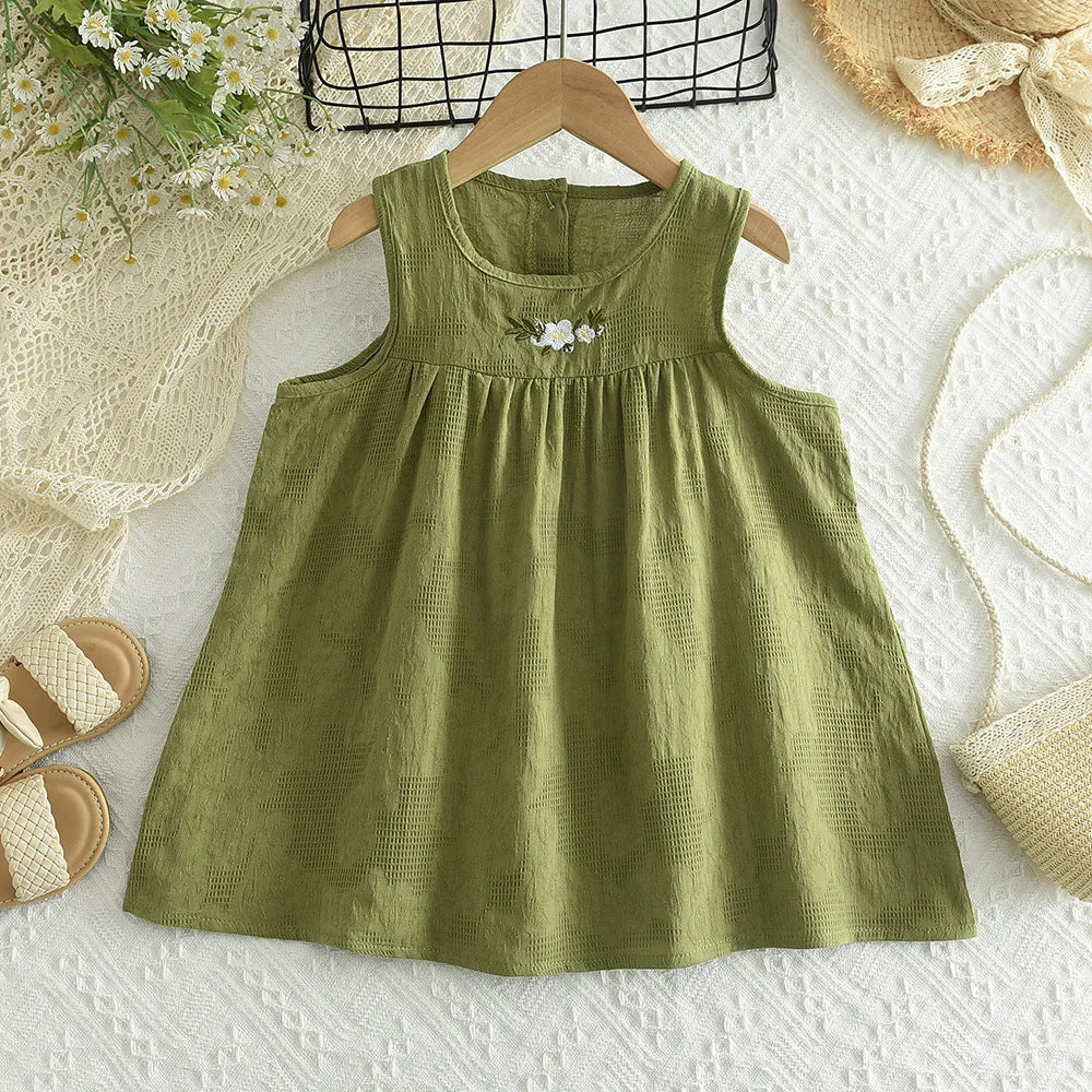 Sajo™ Girls Embroidered Sleeveless Vest Dress - Fresh & Breezy Summer Style!