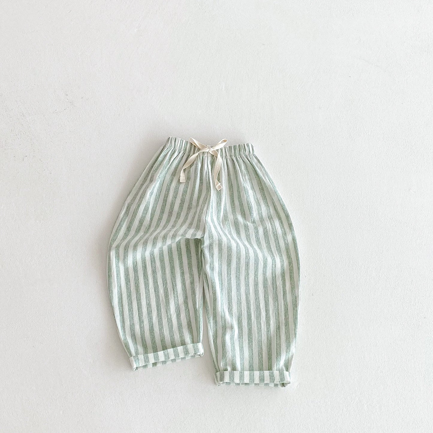Sajo™ Kids Vintage Linen Stripe Trousers – Casual Elasticated Waist Pants