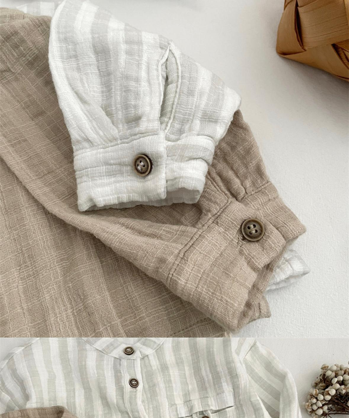 Boys Japanese Style Striped Shirt - Double Layer Cotton Long Sleeve Top