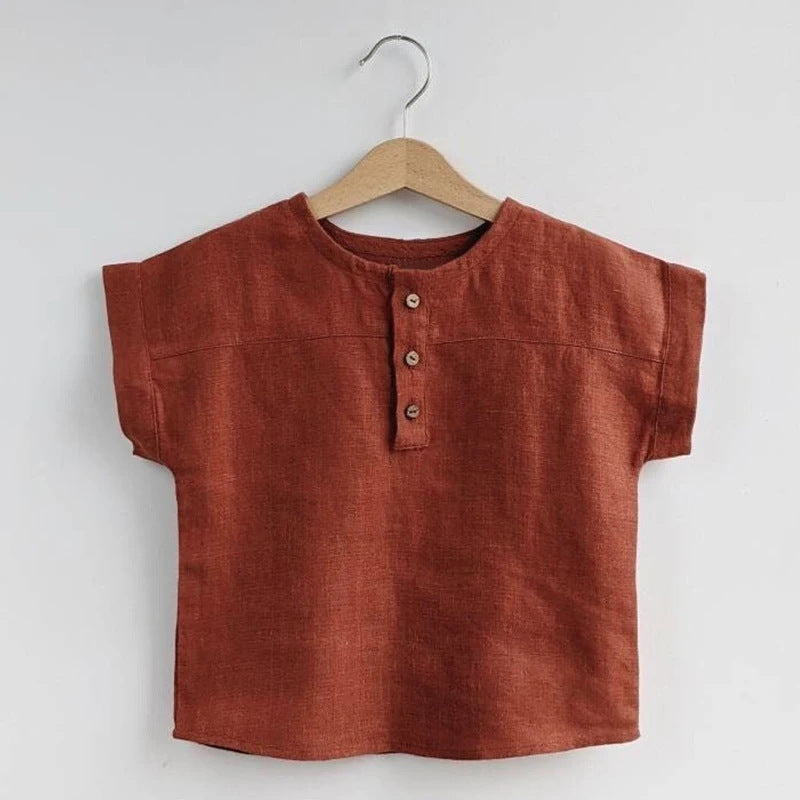 Kids Linen Cotton T-Shirt - Striped Summer Top for Boys & Girls