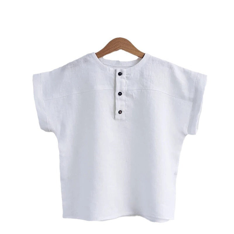 Kids Linen Cotton T-Shirt - Striped Summer Top for Boys & Girls